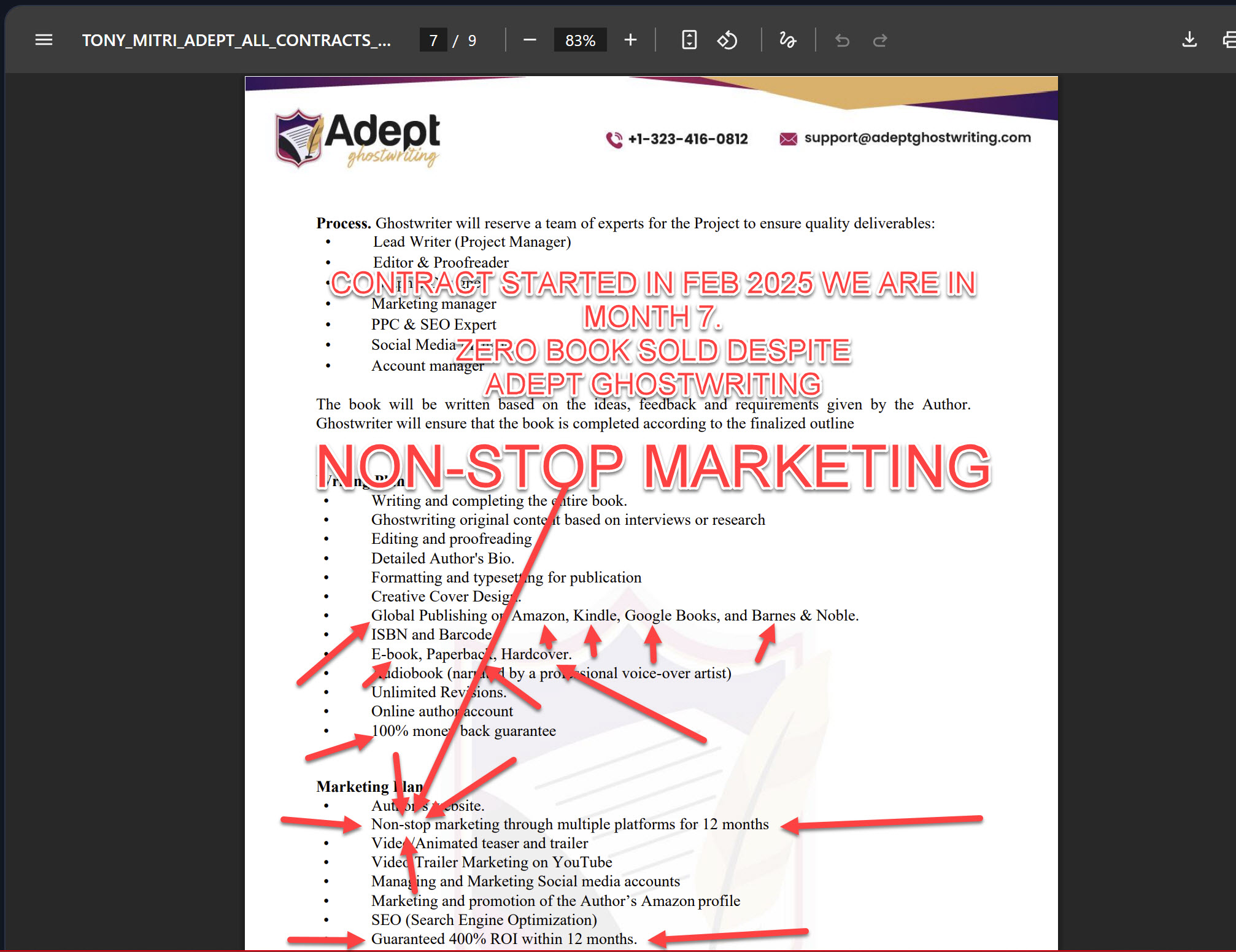 Contract excerpt — 'Non-stop marketing'